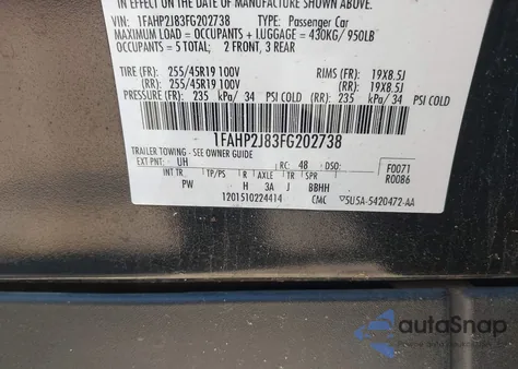 2015 Ford Taurus Limited from USA, damaged, VIN 1FAHP2J83FG202738